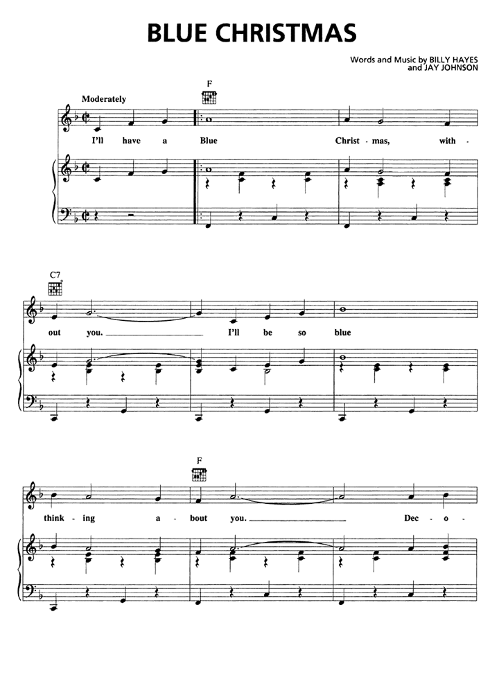 BLUE CHRISTMAS Piano Sheet music - Guitar chords | Easy Sheet Music