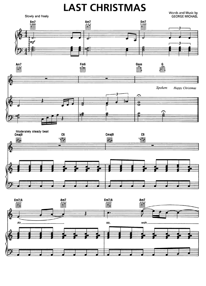 LAST CHRISTMAS Piano Sheet music - Guitar chords | Easy Sheet Music