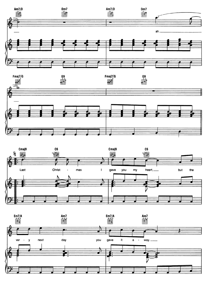 LAST CHRISTMAS Piano Sheet music - Guitar chords | Easy Sheet Music