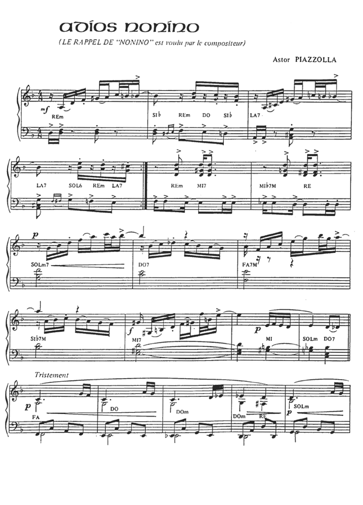 combinar Penélope cantante Astor Piazzolla ADIOS NONINO Piano Sheet music | Easy Sheet Music