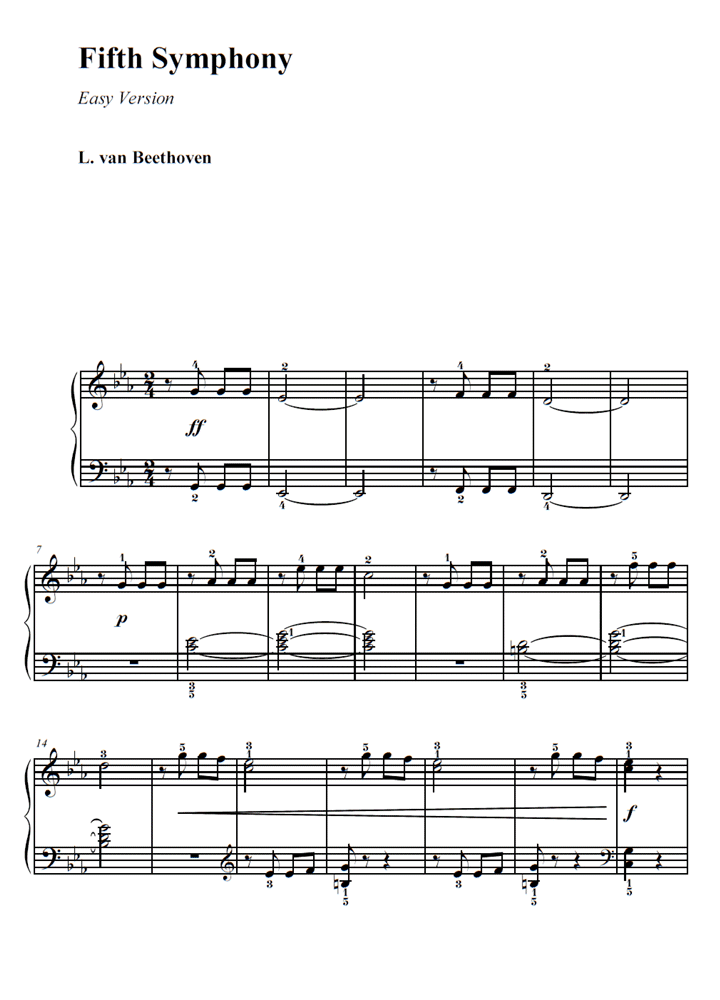 FIFTH SYMPHONY Easy Piano Sheet | Easy Sheet Music
