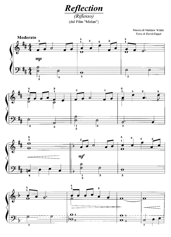 Valiente actualizar Plano Mulan REFLECTION Easy Piano Sheet music | Easy Sheet Music