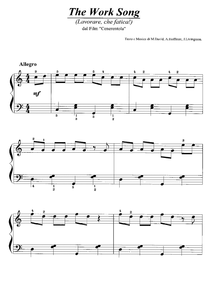 Bendecir ilegal entidad THE WORK SONG Easy Piano Sheet music | Easy Sheet Music