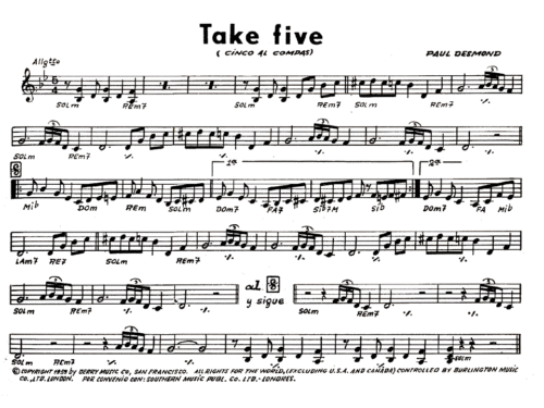 Dave Brubeck TAKE FIVE Sheet music – Guitar chords