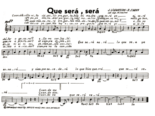 Doris Day QUE SERA SERA Sheet music