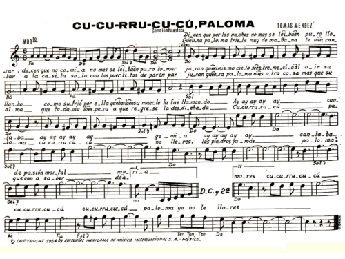 Julio Iglesias CU CU RRU CU CU PALOMA Sheet music