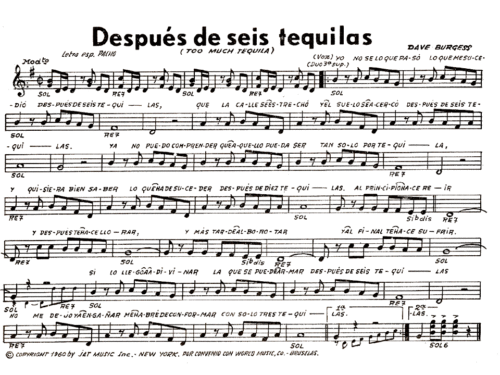 The Champs TOO MUCH TEQUILA Sheet music