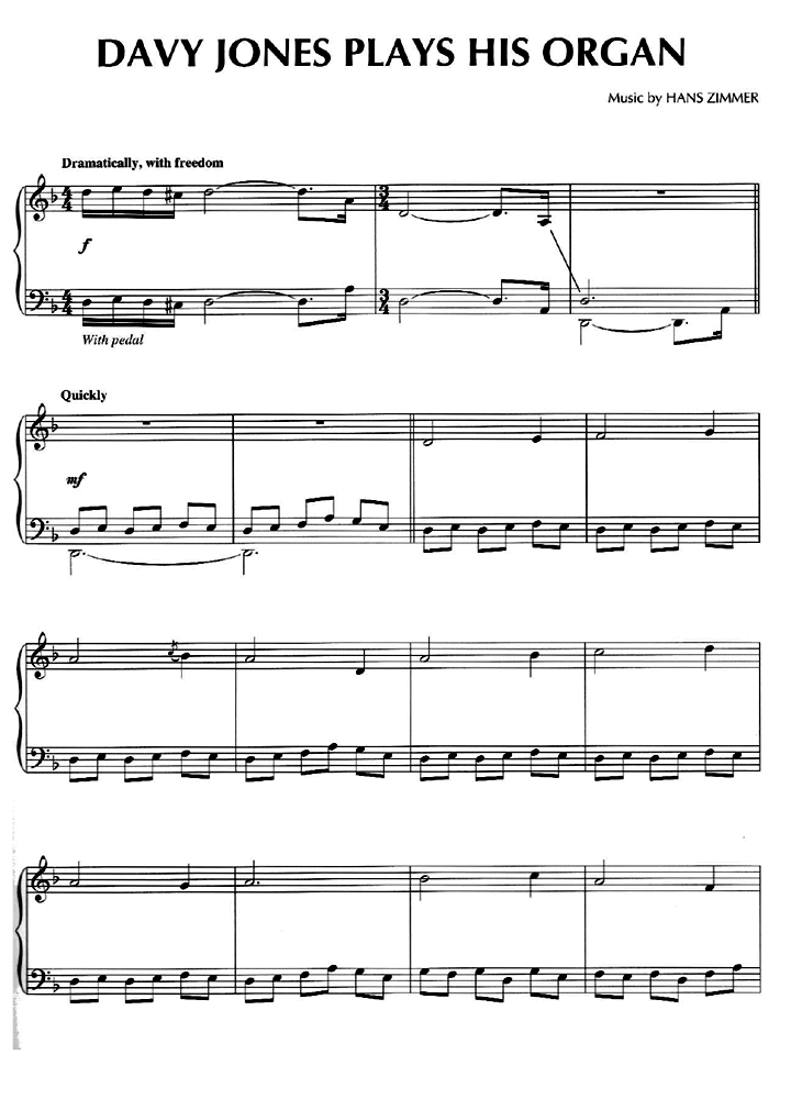 DAVY JONES PLAYS HIS ORGAN Piano Sheet | Easy Sheet Music