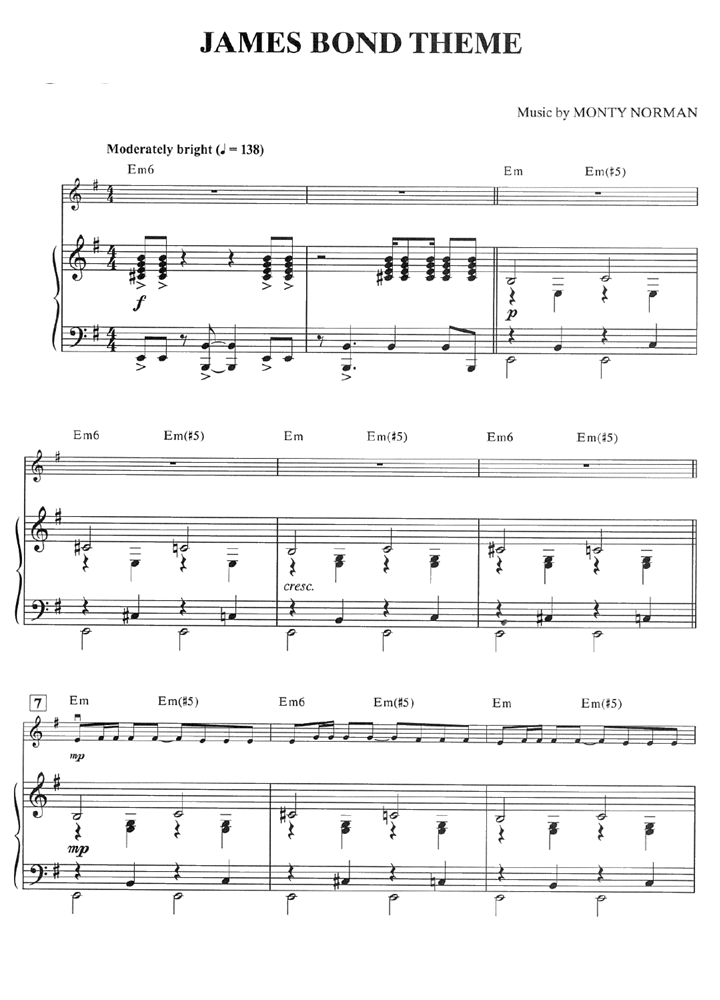 Pagar tributo Velocidad supersónica musical JAMES BOND 007 THEME Piano Sheet music | Easy Sheet Music