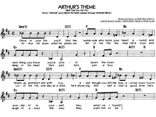 Christopher Cross ARTHUR’S THEME Sheet music