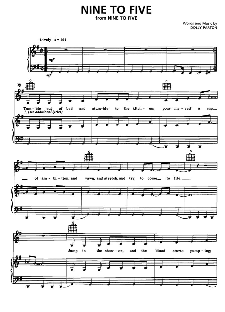 Dolly Parton 9 TO 5 Piano Sheet music | Easy Sheet Music
